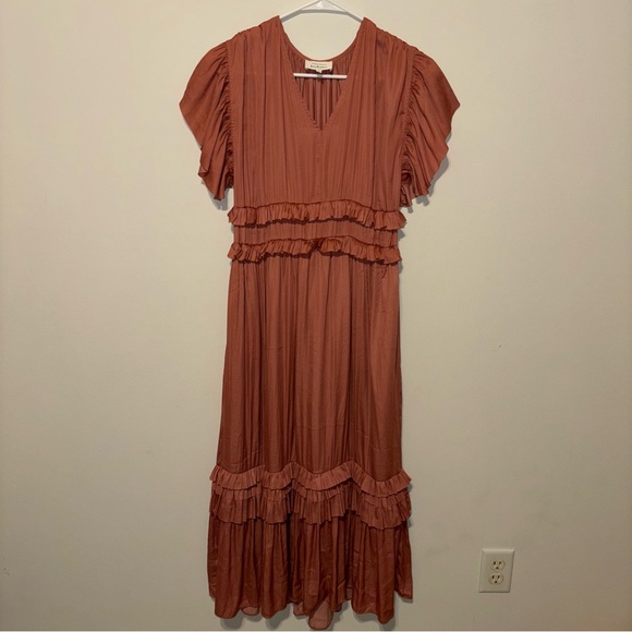 bohme Dresses & Skirts - Bohme Willa Ruffle Dress Rust with Ruffle Tiers Size Small
